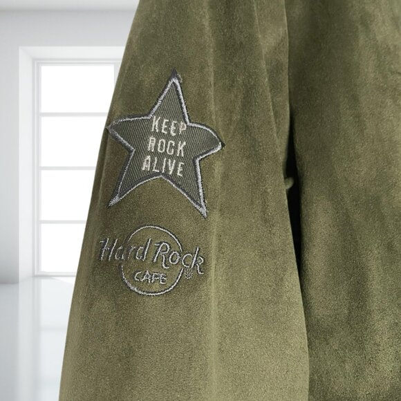 Hard Rock Cafe Tampa Olive Green Velvet-Feel Bomber Jacket Full Zip Medium Soft - Picture 5 of 13